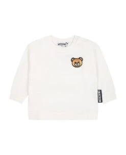 MOSCHINO White Sweatshirt For Baby Kids With Teddy Bear