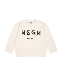 MSGM Ivory Sweatshirt For Baby Kids With Logo