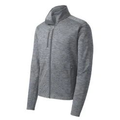 Port Authority Jacket: Men's F231 GRY Grey Digi Stripe Fleece Jacket -Sports Clothing f231 grey form front