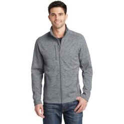 Port Authority Jacket: Men's F231 GRY Grey Digi Stripe Fleece Jacket -Sports Clothing f231 grey model front 042015