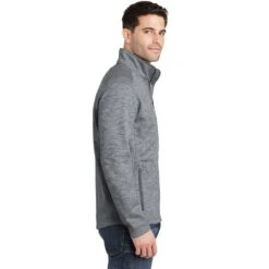 Port Authority Jacket: Men's F231 GRY Grey Digi Stripe Fleece Jacket -Sports Clothing f231 grey model side 042015
