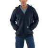 Carhartt Sweatshirts: Men's K122 472 Navy Midweight Hooded Front Zip Sweatshirt -Sports Clothing k122472