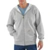Carhartt Sweatshirts: Men's K122 HGY Heather Grey Midweight Hooded Front Zip Sweatshirt -Sports Clothing k122hgy