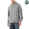 Carhartt Sweatshirts: Men's K288 E20 Grey Midweight Hooded Logo Sweatshirt -Sports Clothing k288e20