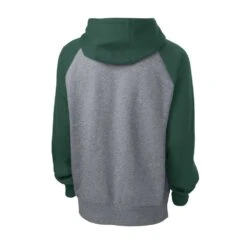 Sport-Tek Sweatshirt: Men's ST267-FGH Forest Green/Vintage Heather Raglan Colorblock Pullover Hooded Sweatshirt -Sports Clothing st267 forestgreenvntghthr form back 1