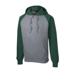 Sport-Tek Sweatshirt: Men's ST267-FGH Forest Green/Vintage Heather Raglan Colorblock Pullover Hooded Sweatshirt -Sports Clothing st267 forestgreenvntghthr form front