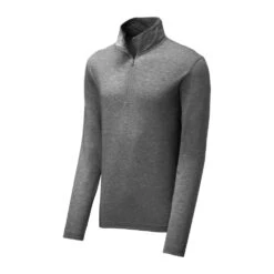Sport-Tek Pullover: Men's ST407DGH Dark Grey Heather Triad Solid PosiCharge Tri-Blend Wicking 1/4-Zip Pullover -Sports Clothing st407 darkgreyheather form front