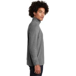 Sport-Tek Pullover: Men's ST407DGH Dark Grey Heather Triad Solid PosiCharge Tri-Blend Wicking 1/4-Zip Pullover -Sports Clothing st407 darkgreyheather model side 012019