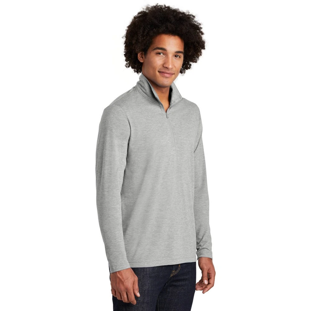 Sport-Tek Pullover: Men's ST407LGH Light Grey Heather Solid PosiCharge Tri-Blend Wicking 1/4-Zip Pullover 3 Sport-Tek Pullover: Men's ST407LGH Light Grey Heather Solid PosiCharge Tri-Blend Wicking 1/4-Zip Pullover