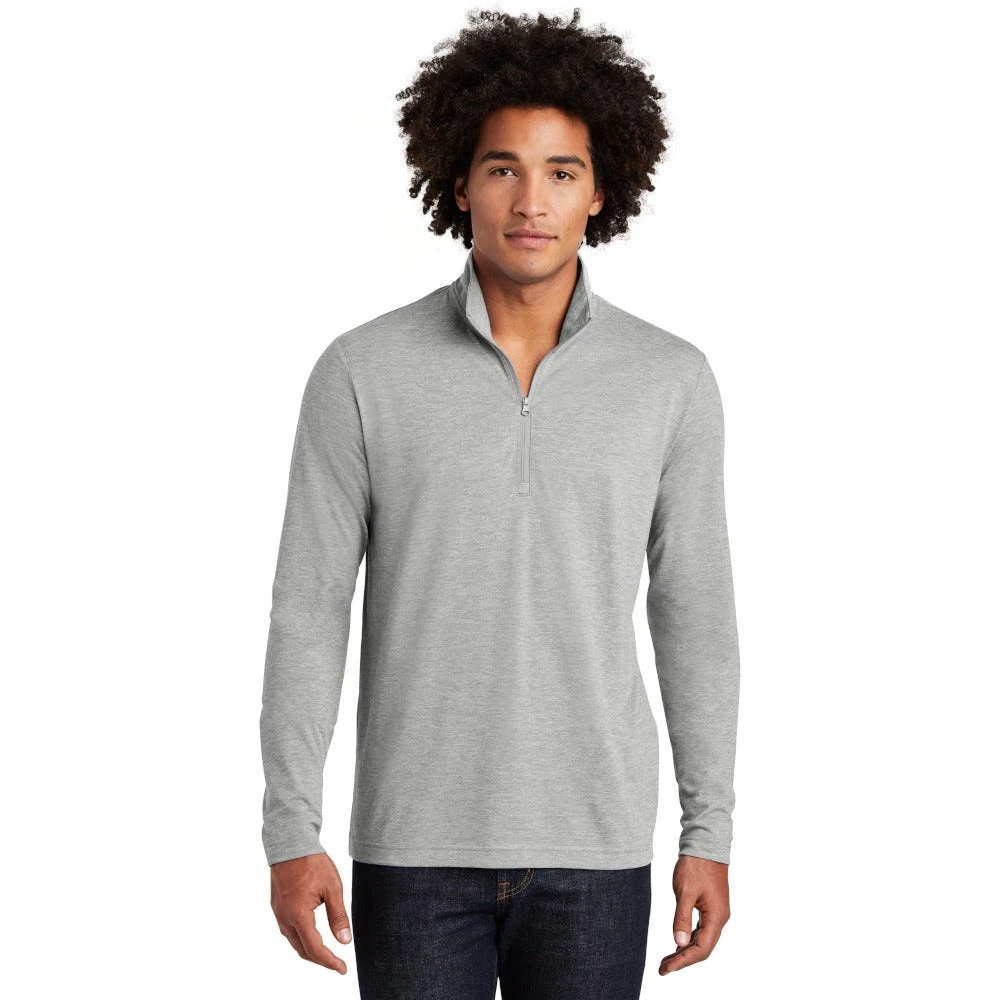 Sport-Tek Pullover: Men's ST407LGH Light Grey Heather Solid PosiCharge Tri-Blend Wicking 1/4-Zip Pullover 5 Sport-Tek Pullover: Men's ST407LGH Light Grey Heather Solid PosiCharge Tri-Blend Wicking 1/4-Zip Pullover - Image 3